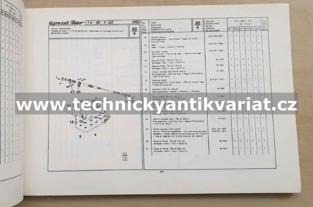 Zetor 5211 5245 6211 6245 7211 7245 - katalog dílů (1985)