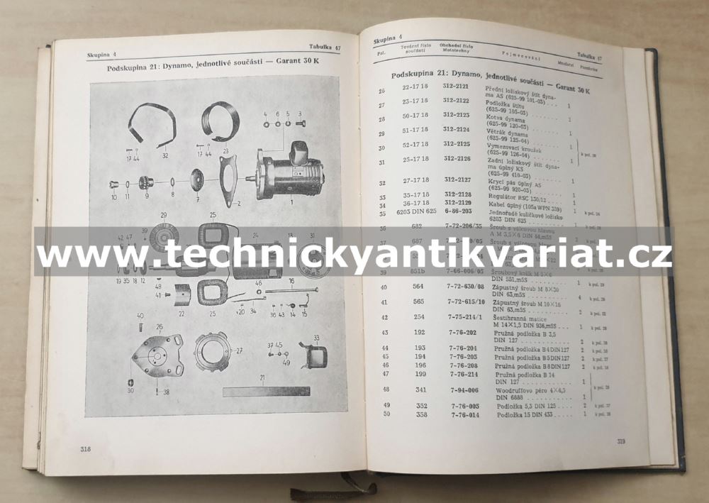 Garant 30, 32K, Granit 27 I. díl MOTOR - katalog náhradních součástí (1959)
