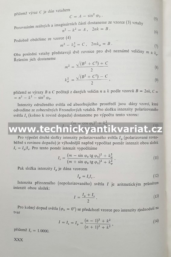 Tabulky k stanovení optických konstant z intenzit odráženého světla - Antonín Vašíček (1964)