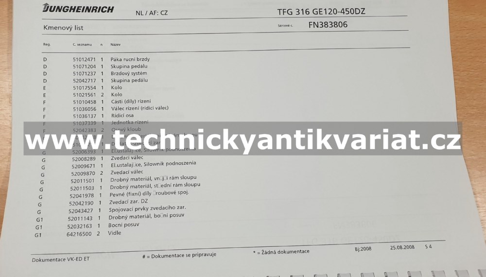Jungheinrich TFG 316 GE120-450DZ katalog náhradních dílů (2006)