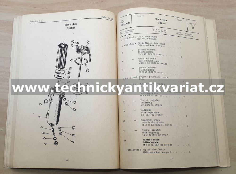 Tatra 924A-54 naftový motor - seznam dílů (1967)