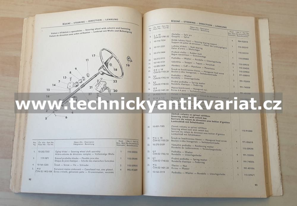 Škoda 1000MB seznam náhradních dílů (1967)