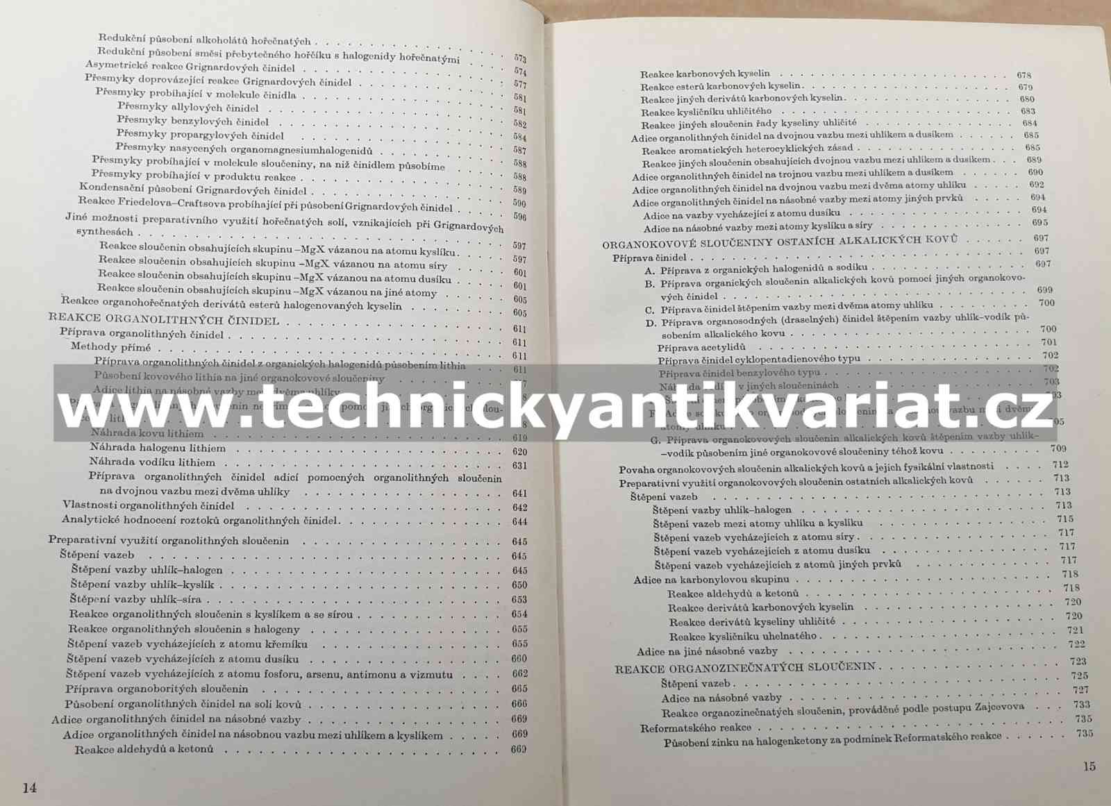 Preparativní reakce v organické chemii VI. Reakce organokovových činidel - Bláha (1961)