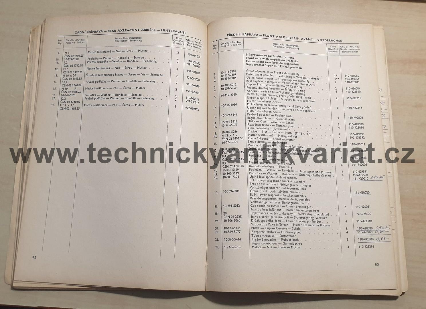 Škoda 100, 100L, 110L (de Luxe) - seznam náhradních dílů (1970-1971)