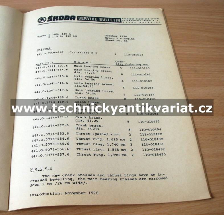 Škoda Service bulletin X.1976