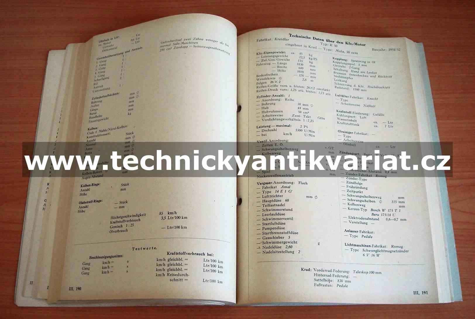 Technische Daten über den Kfz.-Motor III.