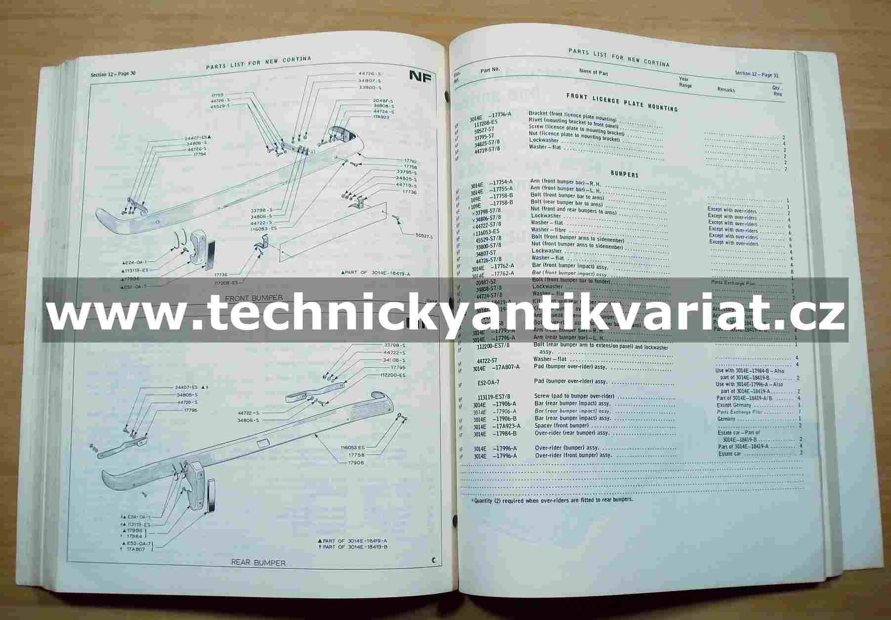 Ford Cortina katalog náhradních dílů