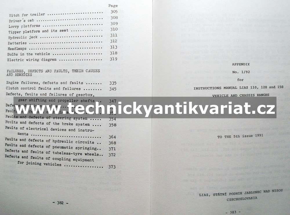 Liaz 110, 120, 150 - Operation and maintenance manual of automobiles and chassis (1991)