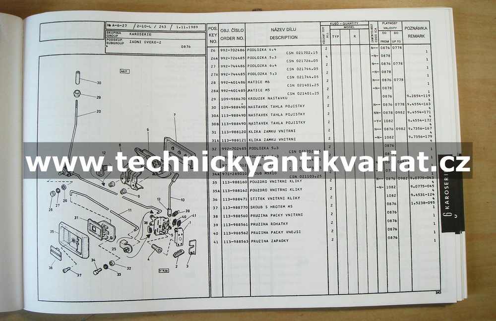 Škoda 105, 120, 125, 130, 135, 136, Garde, Rapid - seznam náhradních dílů (1989)