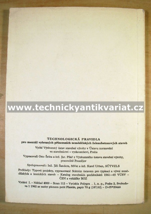 Technologická pravidla pro montáž vybraných přízemních zemědělských železobetonových staveb (1962)
