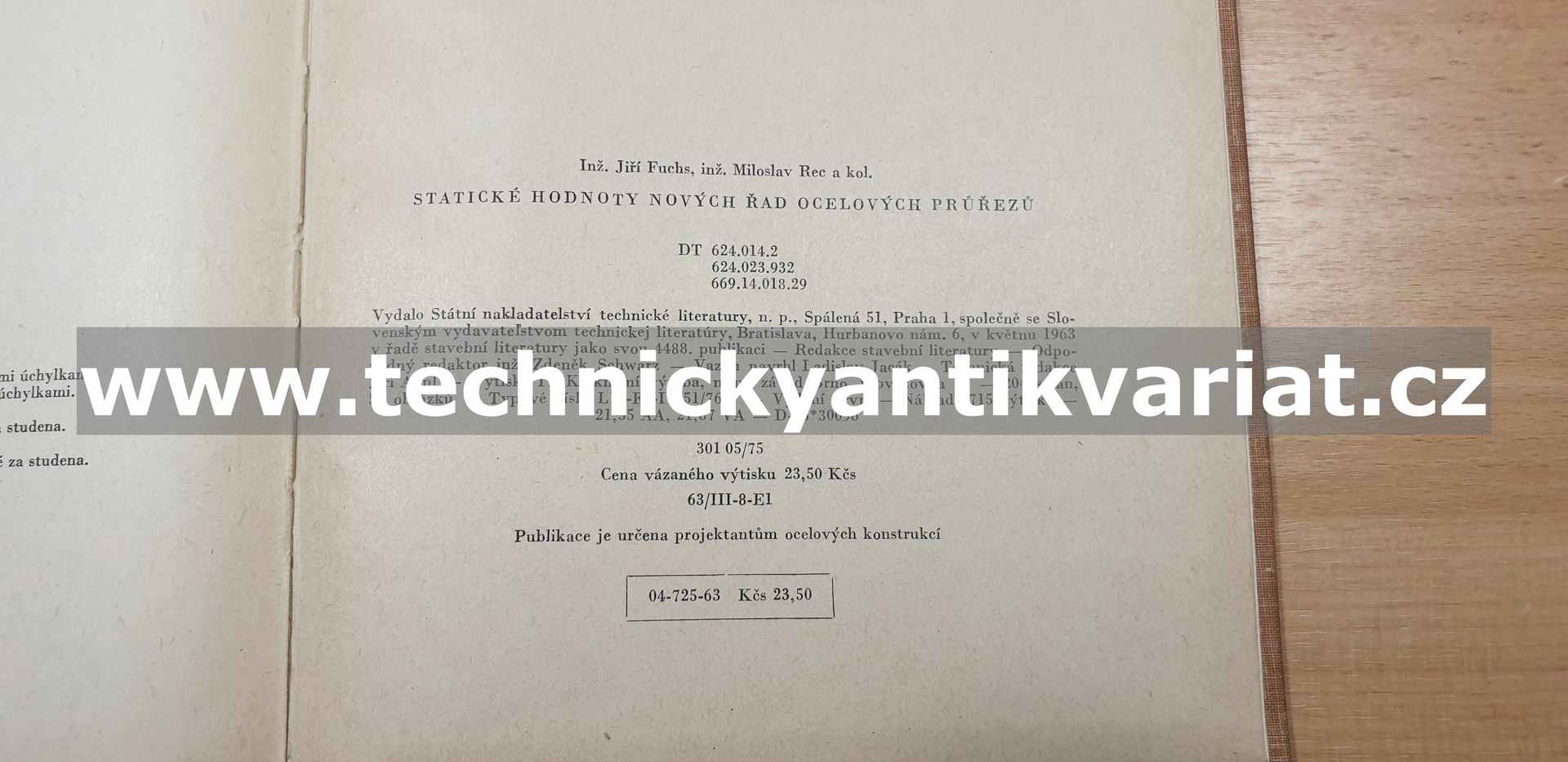 Statické hodnoty nových řad ocelových průřezů - Fuchs, Rec (1963)