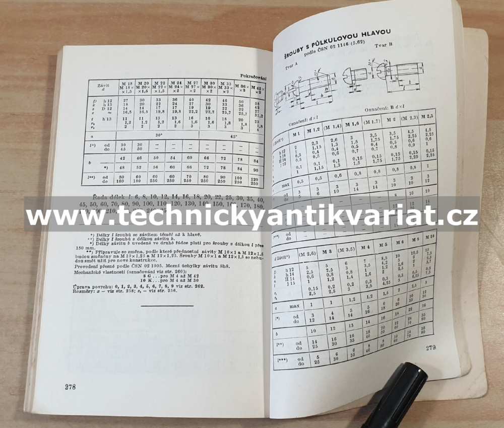 Tabulky normalizovaných závitů a šroubů - Seidler, Kolář (1967)