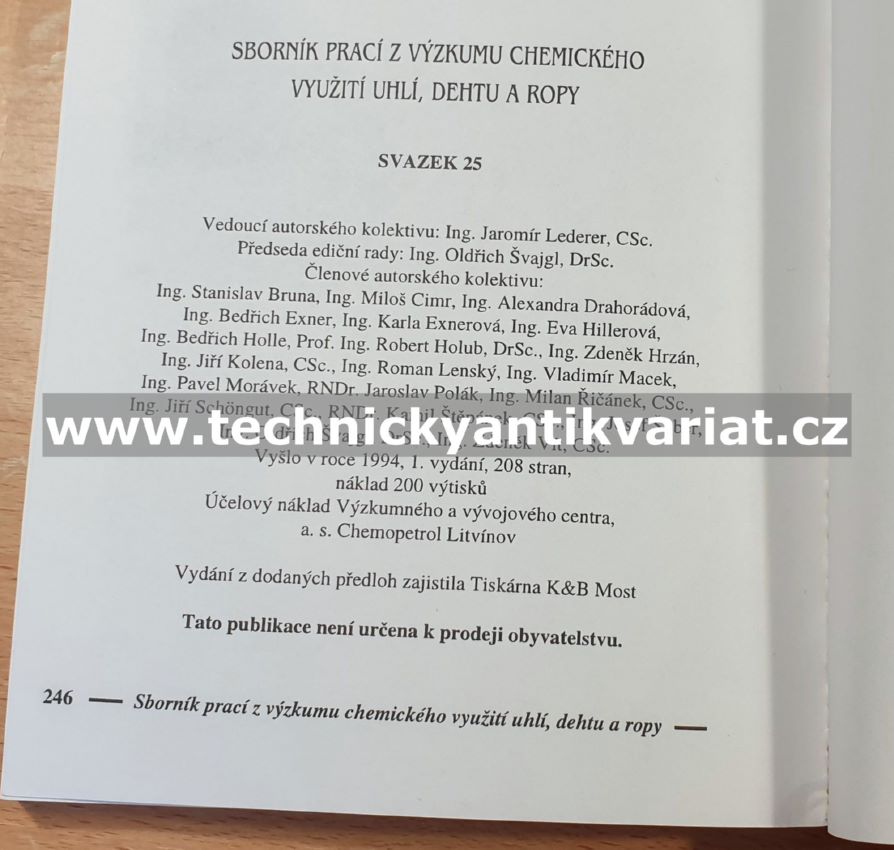 Sborník prací z výzkumu chemického využití, uhlí, dehtu a ropy (1994)