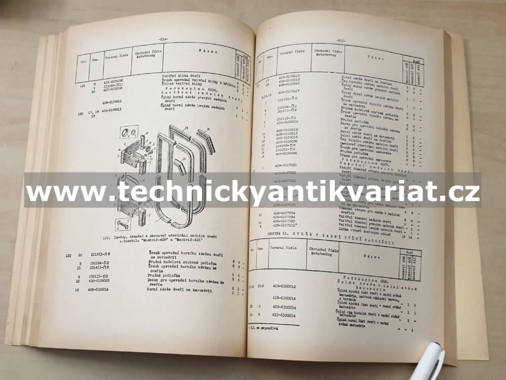 Moskvič 408, 426, 433 - katalog náhradních dílů (1974)