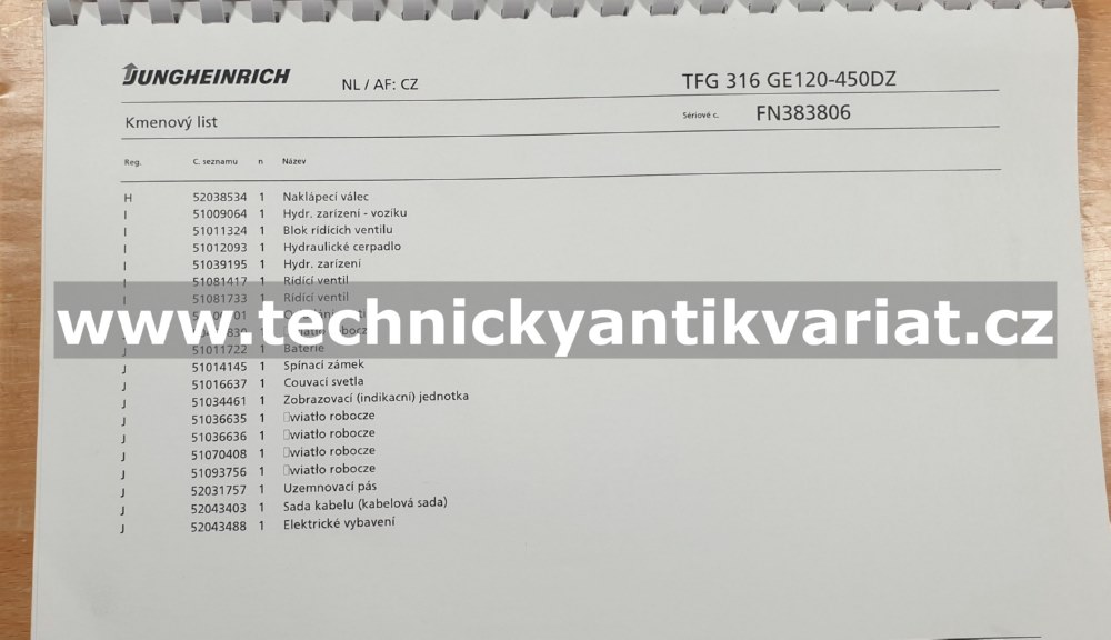 Jungheinrich TFG 316 GE120-450DZ katalog náhradních dílů (2006)