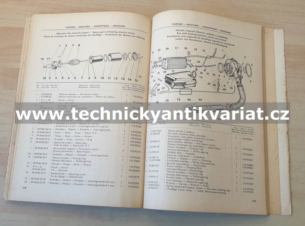 Škoda 1000MB seznam náhradních dílů (1967)