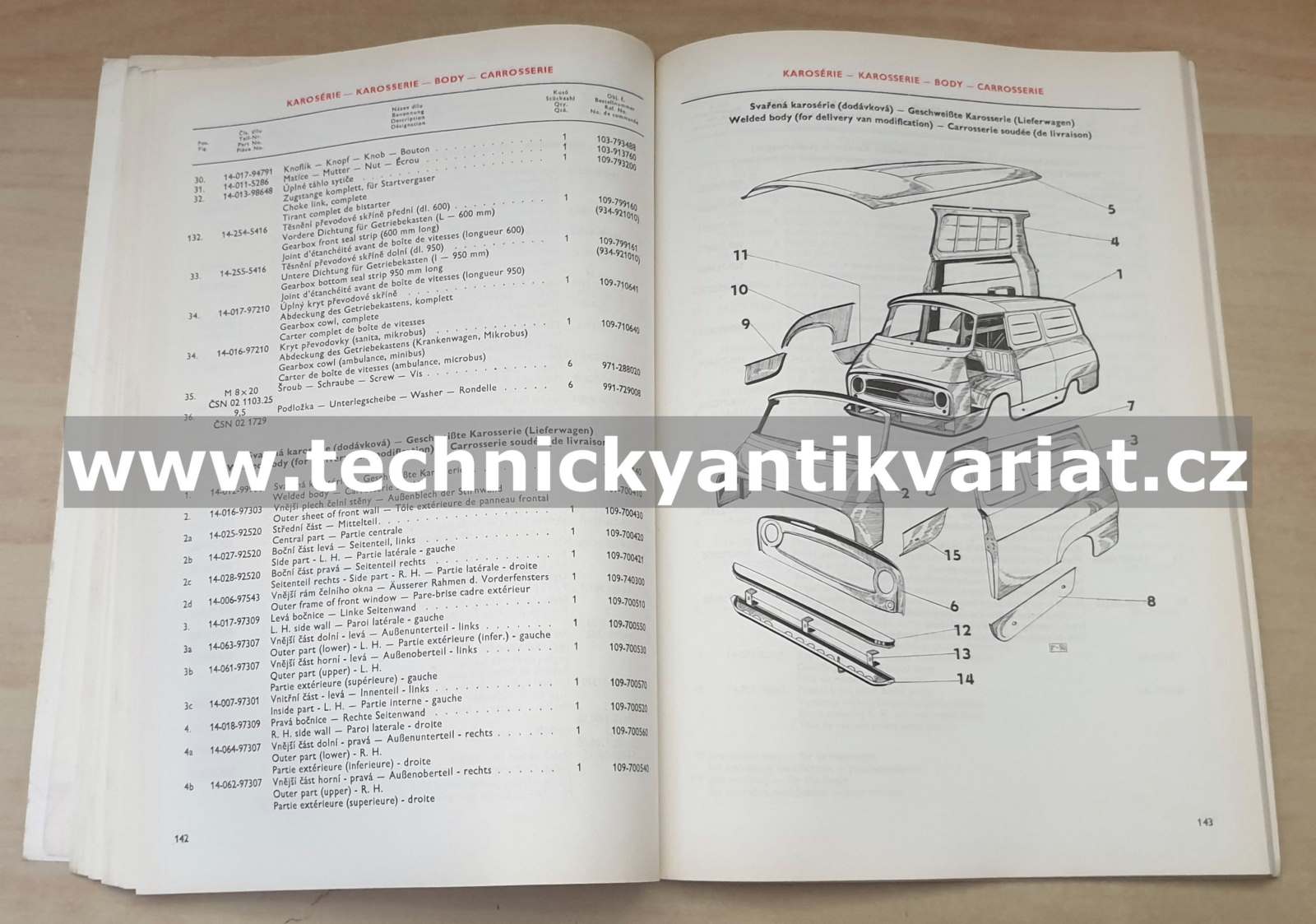 Škoda 1203 VAN, MINIBUS, AMBULANCE, COM, ROL - seznam náhradních dílů (1971-72)