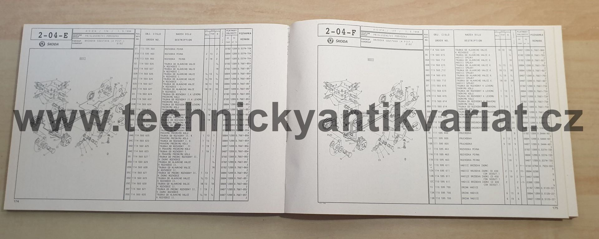 Škoda 105 120 125 130 135 136 Garde Rapid - seznam náhradních dílů (1994)