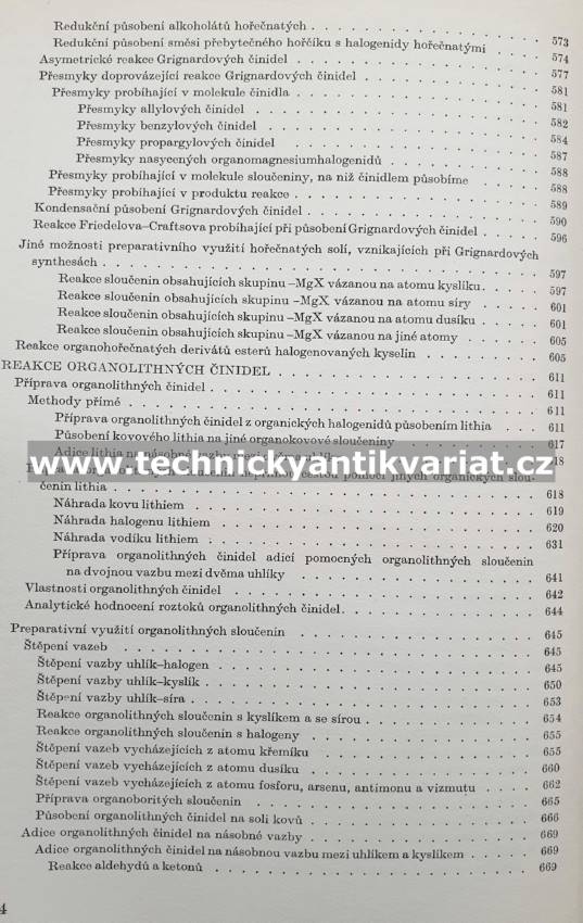 Preparativní reakce v organické chemii VI. Reakce organokovových činidel - Bláha (1961)