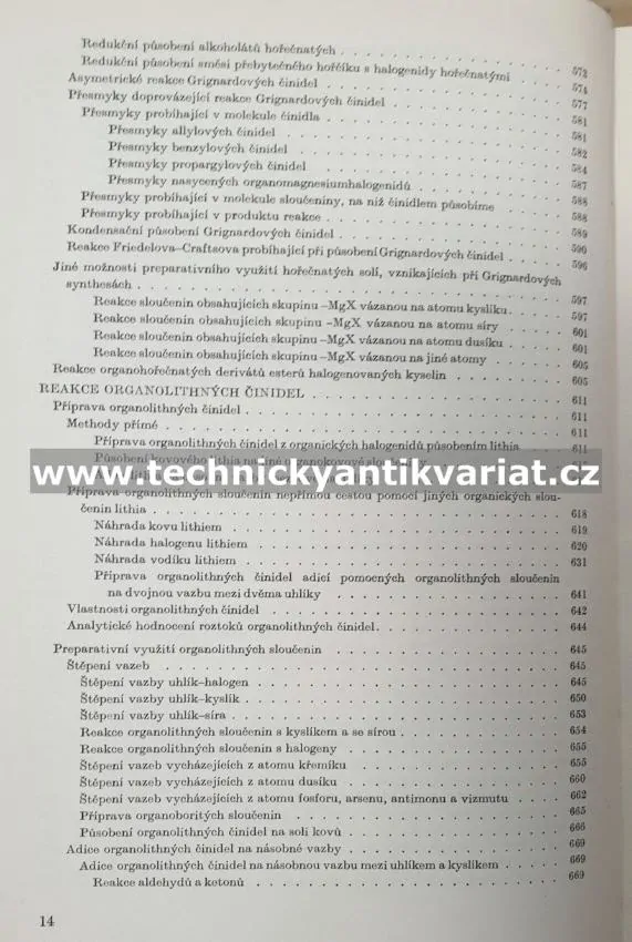 Preparativní reakce v organické chemii VI. Reakce organokovových činidel - Bláha (1961)