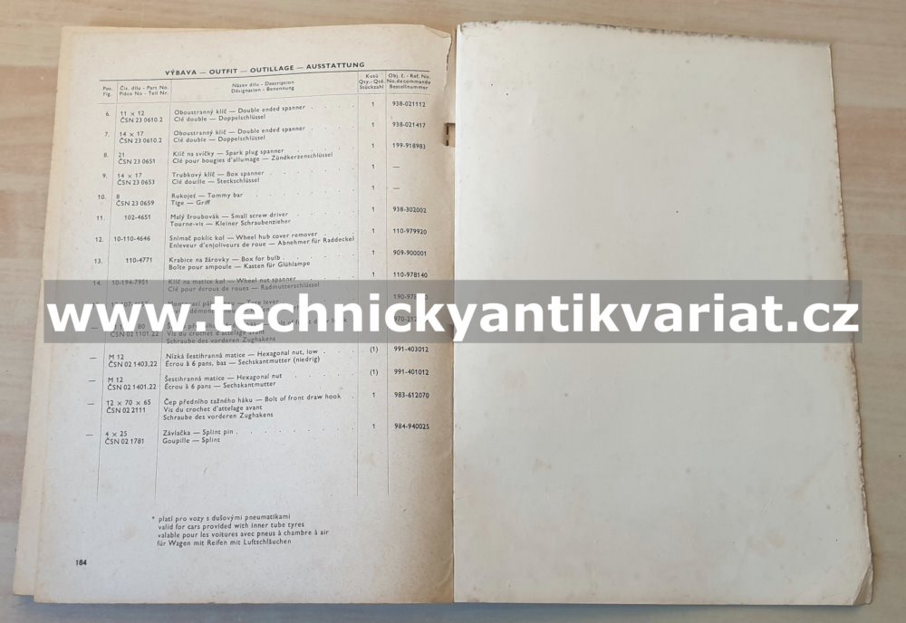 Škoda 1000MB seznam náhradních dílů (1967)