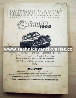 Škoda 1200 - seznam náhradních dílů (1952)